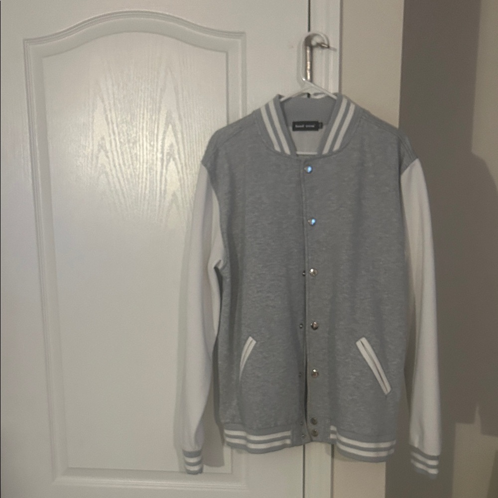 Gray and White Bomber Jacket